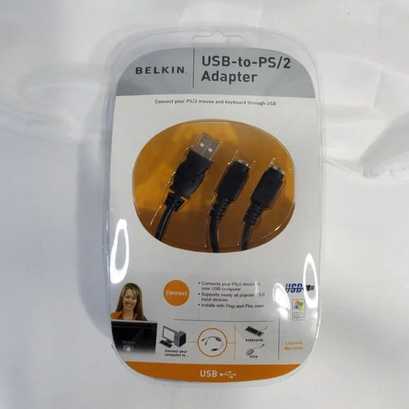 Belkin USB-to-PS/2 Adapter F5U119VE1 - Connect PS/2 Mouse & Keyboard USB New - Picture 1 of 5
